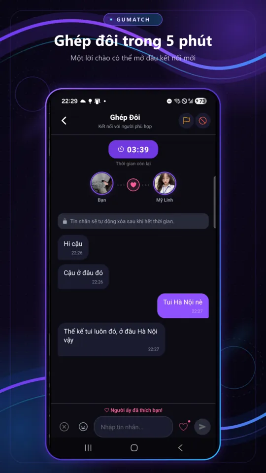 Cuộc trò chuyện ghép đôi năm phút trong GuMatch